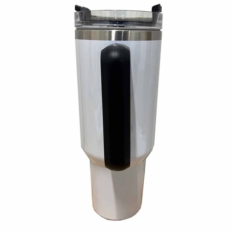 40oz White Black Trims Sublimation Tumbler Handle Stainless Rim