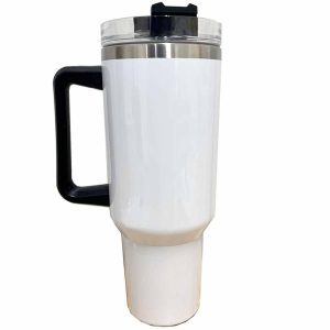 40oz White Black Trims Sublimation Tumbler Right Stainless Rim