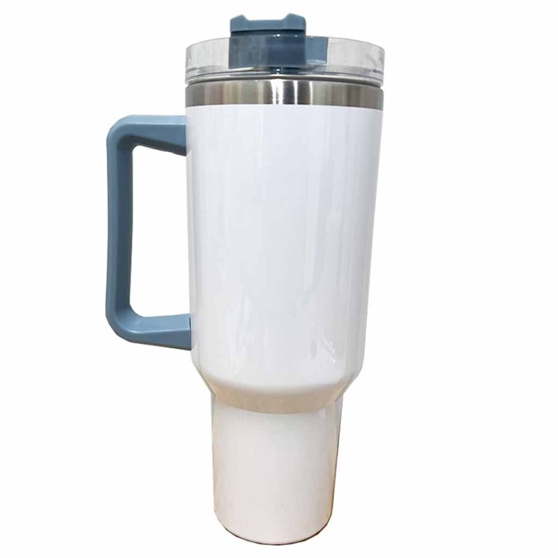 40oz White Grey Trims Sublimation Tumbler Right Stainless Rim