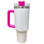 40oz White Pink Trims Sublimation Tumbler Right Stainless Rim