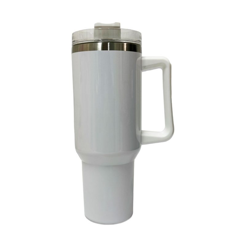 40oz White Sublimation Tumbler Side Shot Hanlde White