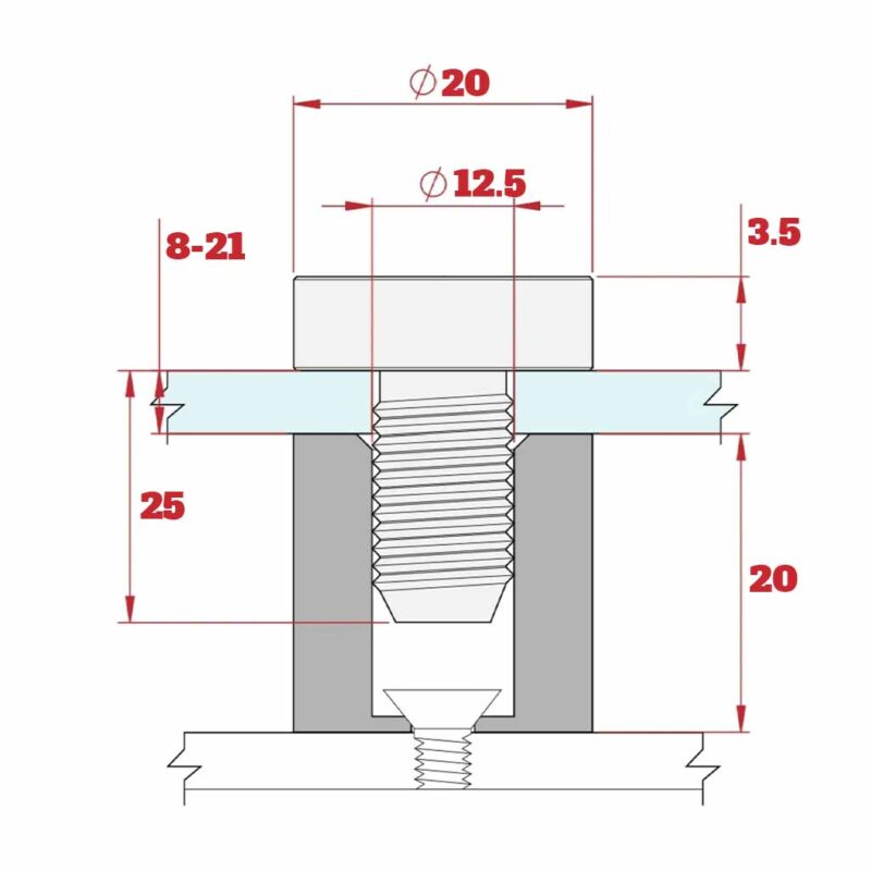 Aluminium Stainless Steel 20mm Stand Off Offset Avertising Nail Assembly Diagram