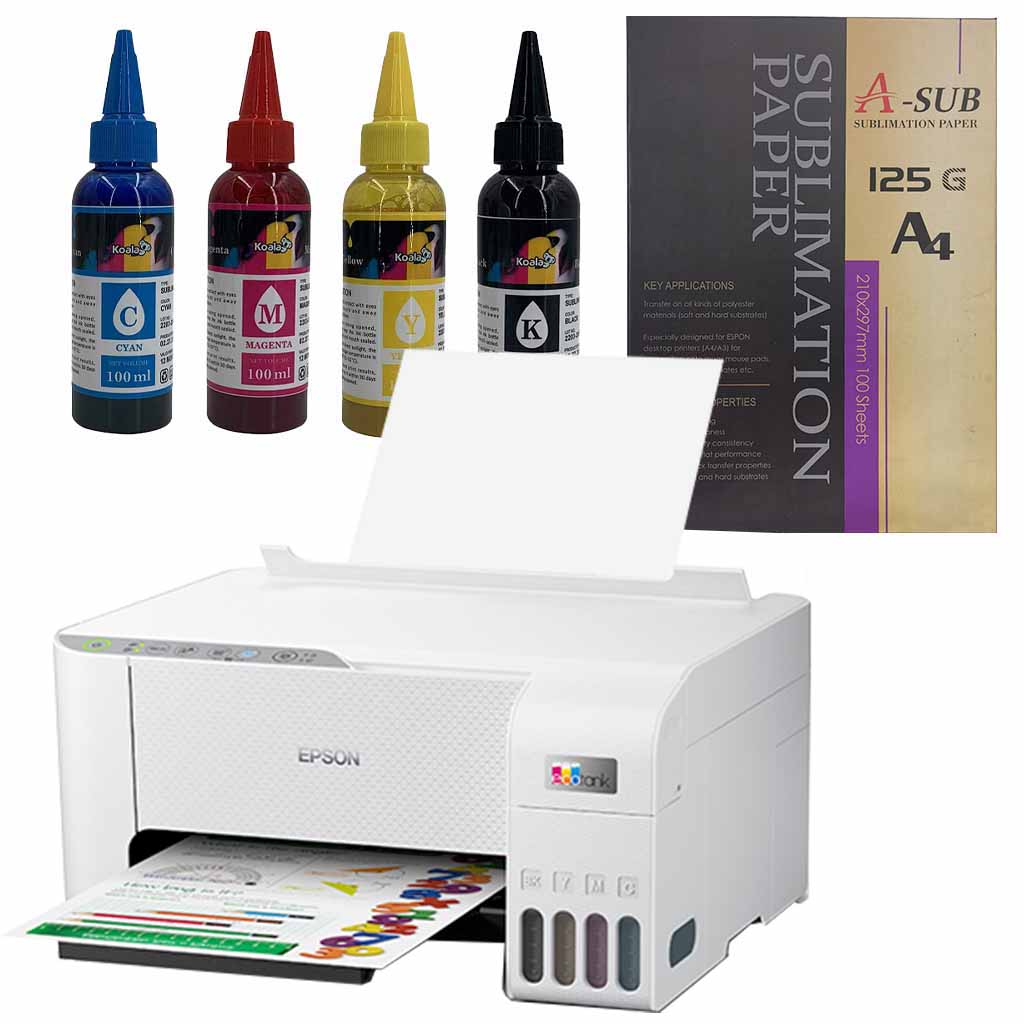 Sublimation Bundle: Epson EcoTank ET-2810 Printer + 4 x Inks + A4 Paper